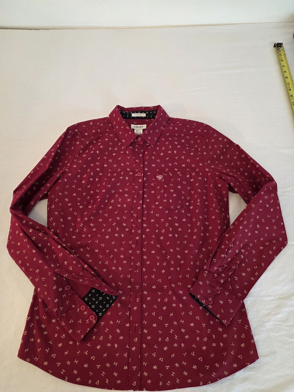 Ariat Women's Burgundy Brand Symbol Printed Button-Up Shirt. Size Large